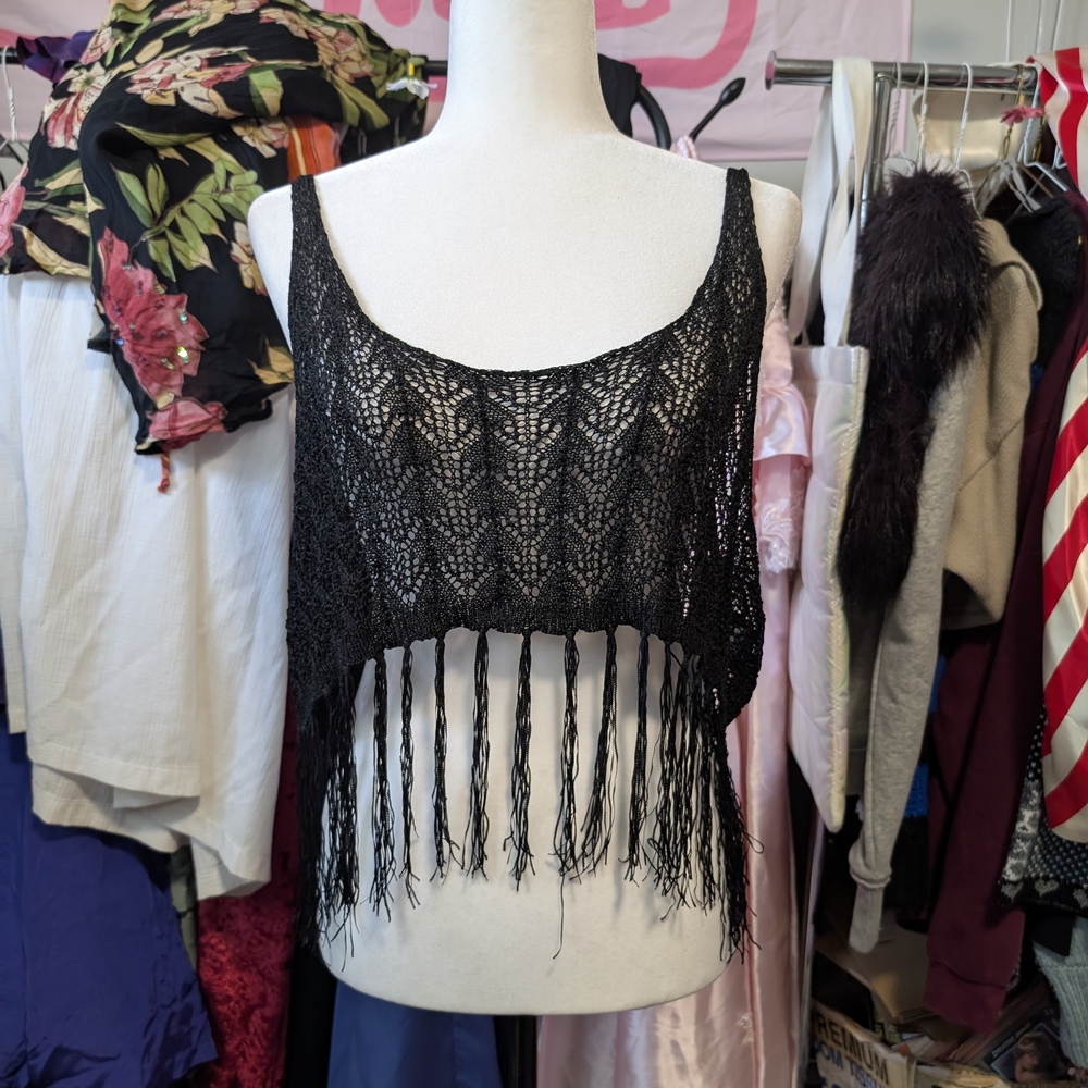 Forever 21 Black Lace Fringe Tank Top